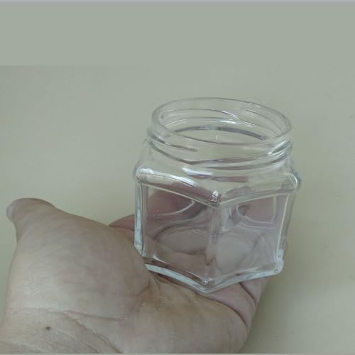 Kit 3 unidades – Pote de vidro Sextavado Reto – 150 ml – Tampas Douradas