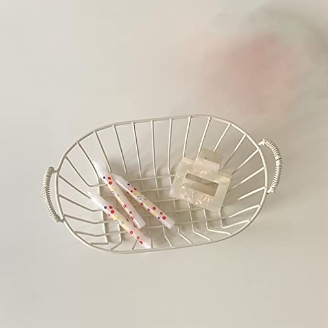 Tbest Wire Baskets Iron Handhold Storage Bins For Kitchen Cabinets Pantry Bathroom Laundry Room Refridge Food Storage Storage Supplies (Beige)