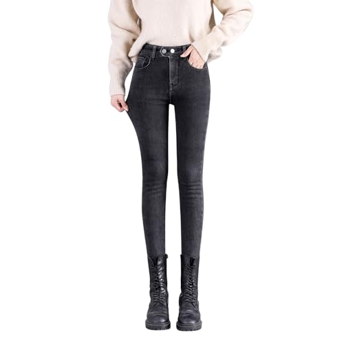 Womens High Waisted Fleece Lined Jeans Winter Warm Stretchy Jeggings Soft Skinny Denim Pants