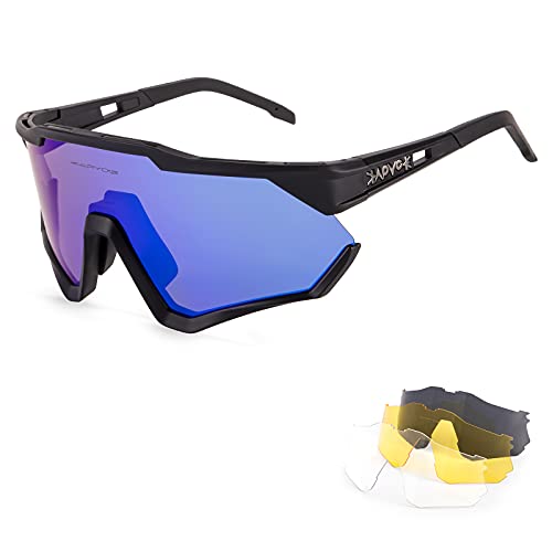 KAPVOE Polarisiert Fahrradbrille mit 4 wechselgläser TR90 Rahmen für Herren Damen Sport Radfahren MTB Sportsonnenbrille Radbrille Sportbrille Fahren Angeln Laufen Baseball CE Zertifiziert 03 Cover