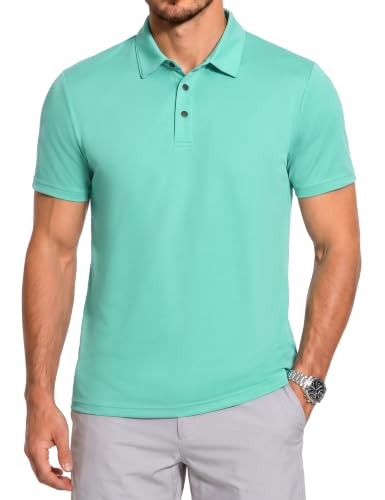 Image of ZENGVEE Mens Polo Shirts Snap Button Golf Polo Shirt Sports Tee Tops S-3XL