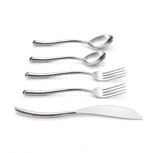 Image of 30-Piece Stainless Steel Hammered Cutlery Set for 6 Persons | Premium Mirror Finish Flatware Set | Spoon Fork Knife Set | Dining Table, Home, Restaurant & Gifting