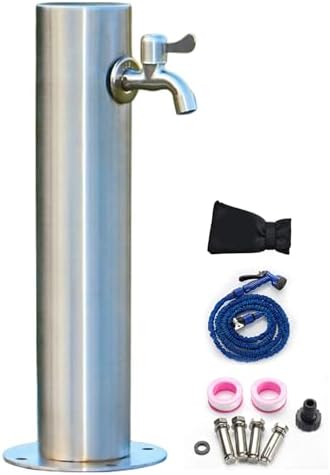 Stainless Steel Hose Stand with Spigot & Spray Gun - Garden Water Column with Installation Accessories for Irrigation (34"x5") - Durable & Rust-Resistant Solution