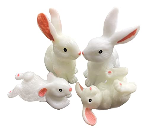 4PCS Miniature Rabbit Figurines, Mini Animals Figurines, Fairy Garden Mini Animals Rabbit for Micro Landscape Plant Pots / Bonsai / Home Craft Decorations