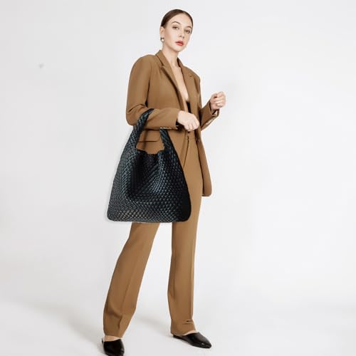Image of JINMANXUE Woven Tote Bag for Women, Fashion Hobo Handbag, Travel Top-handle Shoulder Bag, Beach Underarm Bag with Purse
