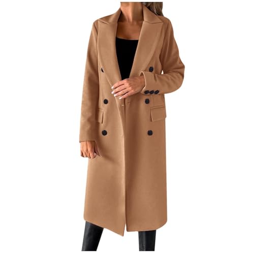 Generisch Chaqueta larga para mujer, de doble botonadura, elegante, monocolor, chaqueta de invierno, abrigo de moda, chaqueta de invierno, ligera, abrigo de entretiempo, cuello de solapa, chaqueta
