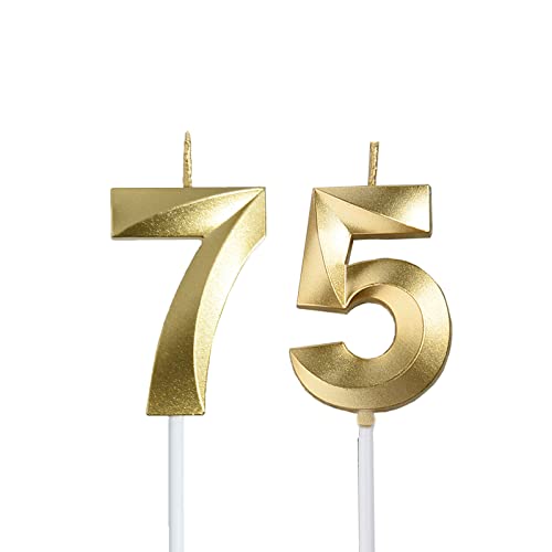 Gold 75th & 57th Birthday Candles,Gold Number 75 57 Cake Topper for Birthday Decorations Party Decoration