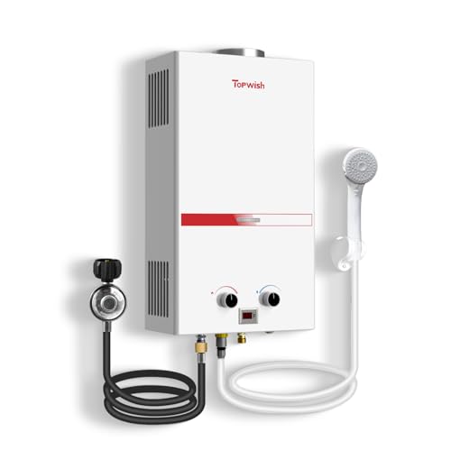 TOPWISH Tankless Water Heater 12L, 3.16GPM Portable Propane Camping Water Heater with Digital Display Overheating Protection,81,800 BTU Instant Gas Hot Water Warmer for Outdoors RV Shower Cabin