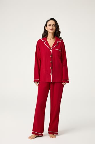 Image of BESTOUCH Womens Pajama Sets: 100% Cotton Muslin Linen Feel