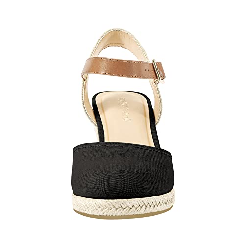 Image of PIZZ ANNU Women's Espadrille Low Wedge Heel Sandals with Buckle Ankle Strap Close Toe Casual Dressy Summer Platform Shoes