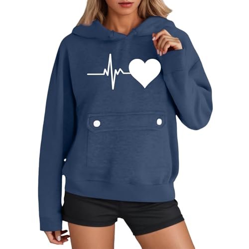 2025 Sudadera con Capucha para Mujer de Color Liso con Bolsillos a la Moda y Gruesa con Estampado de Corazones para la Ropa navideña de la Familia