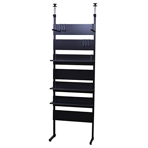 DORIS ドリス 突っ張り パーテーション つっぱり 間仕切り おしゃれ 幅60 奥行25.5 高さ201-258 金属製フック6個付属 壁面収納 組立 ブラック 黒 カロン 60cm