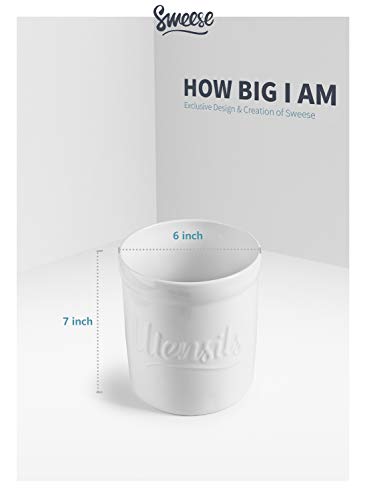 Sweese 811.101 Kitchen Utensil Holder, 7″ Large Porcelain Stable Utensil Caddy With Countertop Counter Utensil Organizer, Cooking Utensil Organizer Caddy For Farmhouse Kitchen Décor, White #TOP2