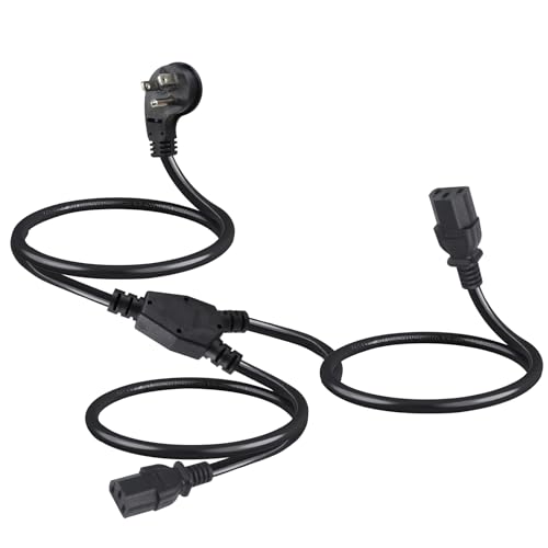 Image of Computer Power Cord Splitter, 6FT Flat Plug NEMA 5-15P to 2X IEC60320 C13 Female 2 Ways Outlet AC Power Cord, SJT 16AWG Universal Laptop 3 Prong Power Cable, Spliiter for Monitor /TV /Printer