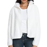 HYGLuosie Sherpa Fleece Full-Zip Oversize Jacket, Burgundy, Plush Teddy Coat with Stand Collar (white, Medium)