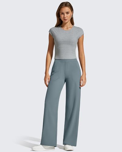 G4Free Women Lounge Pants with Pockets Breathable Yoga Sweatpants Wide Leg Scrub Pants Travel Casual (Gray Blue,S,Petite) - image 5