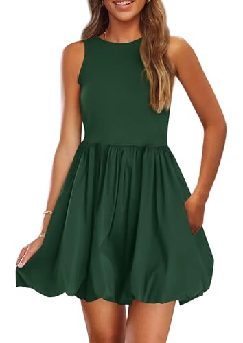 Image of PRETTYGARDEN Summer Dresses for Women 2026 Casual Mini Short Cocktail Dress Sleeveless Tank Crew Neck Bubble Sundress Pockets