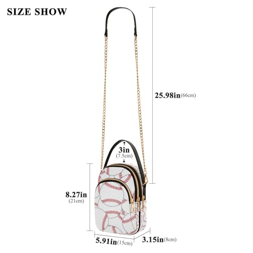 SUABO Crossbody Bag for Women, Baseball Seamless Pattern Phone Purse Detachable Chain Bag Shoulder Handbag Wallet3