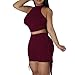 Women Summer Tracksuit 2 Piece Outfits Halter Neck Sleeveless Crop Tank Top and Tassels Shorts Jogging Workout Sets Wine
