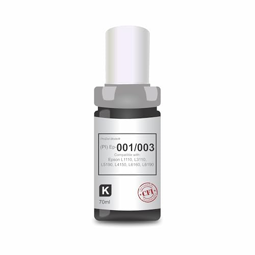 Image of ProDot ProSeries Ep 001 /003 Inkjet Ink Refill Compatible with Epson L1110, L1455, L3100, L3101, L3110, L3150, L4150, L4160, L5190, L6160, L6170, L6190 Ink Tank Printers (70 ml Black)