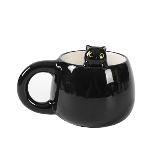 I-TOTAL® - Taza de cerámica con animales de cerámica en el borde, taza para té o café (BLACK CAT) 450 ml