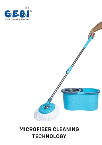 Image of Gebi Super Spin Mop Bucket with 1 Microfiber Refill (Assorted Colours) (Steel Spinner) - 1 pc