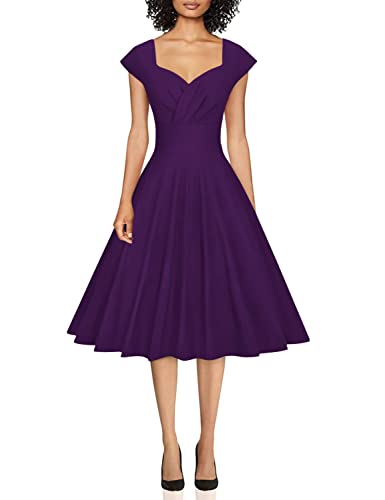 GownTown Womens Dresses Party Dresses 1950s Vintage Dresses Swing Stretchy Dresses, Purple, XX-Large