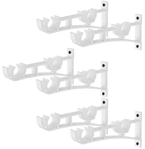 Eidoct Lot de 6 supports de tringle à rideaux robustes pour rideaux - Pour tringles à rideaux de 2,5 à 3 cm de diamètre (blanc, 6 x double trou) Cover