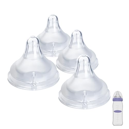 Image of 4 Count Bottle Nipples Compatible with Lansinoh NaturalWave Bottle, Soft and Durable Silicone Bottle Nipples, BPA-Free Replacement Bottle Nipple S