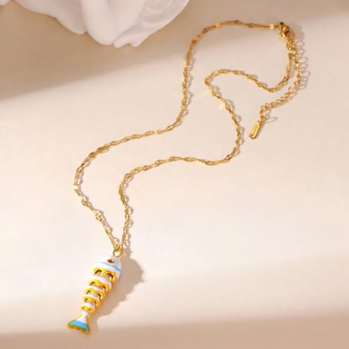 Color Boho Fish Necklace for Women, Colorful enamel Beach Hawaiian Dainty Lucky Fish Pendant Necklaces Summer Ocean Minimalist Jewelry for Her3