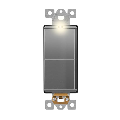 Image of LIDER Minimalist Design Lighted Double Switch, Combination Frameless Decorator Switch with Locator Light, Ground Terminal, Single Pole, 15A 120-277V, UL Listed, Thermoplastic, Matte Space Gray