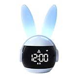 Reloj despertador para niños, iluminación nocturna suave, 1 juego, reloj digital de conejo, alarma de entrenamiento de sueño recargable, control táctil, para niños, niñas, dormitorio, regalo escolar