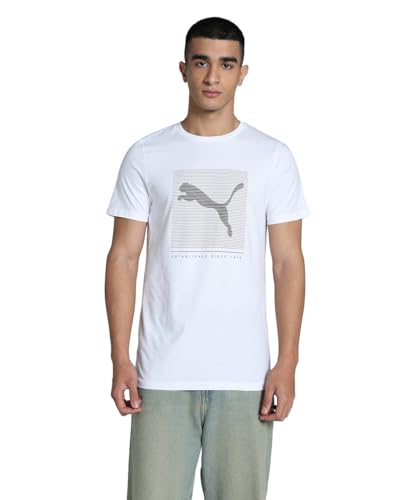 Image of Puma Men's Cotton Essential Stripped Logo Graphic Print Solid Classic Fit Tees