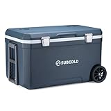 Subcold MOBI70 Wheeled Cooler Box – Insulated Cool Box on Wheels with Handles and Drain | Ice Cooler for Travel, Car, Camping & Outdoor | Stays Cool for Days | PU Foam Insulation (Blue) (70L)