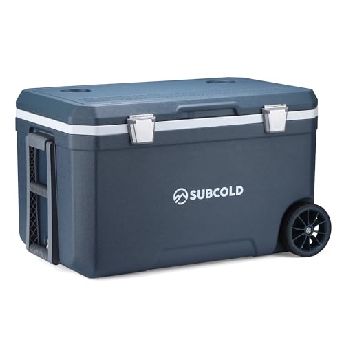 Subcold MOBI70 Wheeled Cooler Box – Large Insulated 70L Cool Box on Wheels with Handles and Drain | Ice Cooler for Travel, Car, Camping & Outdoor | Stays Cool for Days | PU Foam Insulation (Blue)