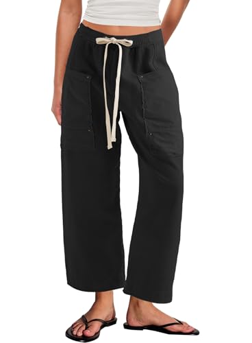Yanekop Womens Wide Leg Pants Casual Baggy Palazzo Pants High Elastic Waist Drawstring Trousers with Pockets