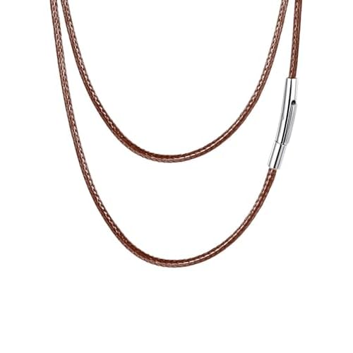 FaithHeart Braided Leather 2MM/3MM Necklace Cord for Men with Stainless Steel Snap Clasp, Waterproof Woven Wax Rope Chain for Pendant with Delicate Gift Box Length 16 Inches 06. Brown 3MM Wi
