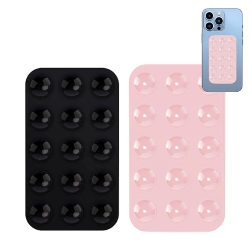 XdealCozyxc 2PCS Suction Phone Holder, Multipurpose Double Sticky Phone Case for Shower Mirror Car Selfies (Black, Light Pink)