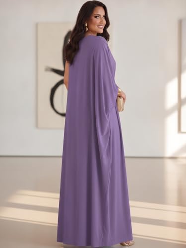 Image of KOH KOH Womens Long Cowl Neck Flowy Grecian Goddess Cape Sleeve Maxi Dress