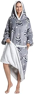 Jetcloud Wearable Hoodie Blanket Extra Long 55inch Oversized Blanket with Sleeves and Big Pocket Winter Soft Plush Fleece Sweatshirt Cozy Warm Blanket Throw for Adult Men Women Girls Boys(raccoon)