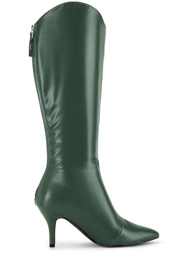 Allegra K Allegra K Women's Pointed Toe Stiletto Heel Dark Green Knee High Boots 6 M US