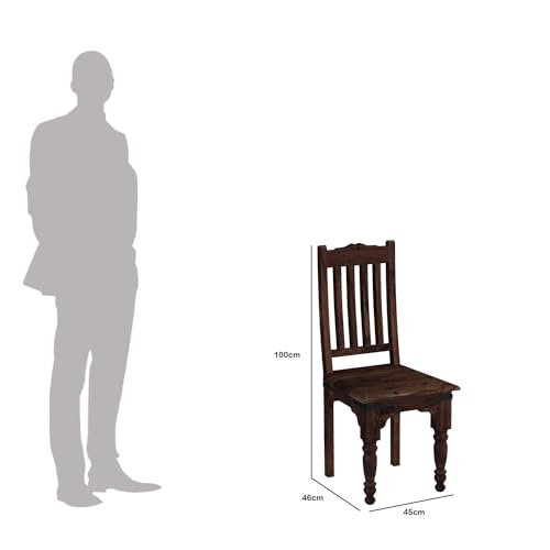 Image of Jaipuri Wooden Dining Chairs Set of 2 for Kitchen & Dining Room, Two Seats, Solid Sheesham Wood, Walnut Finish