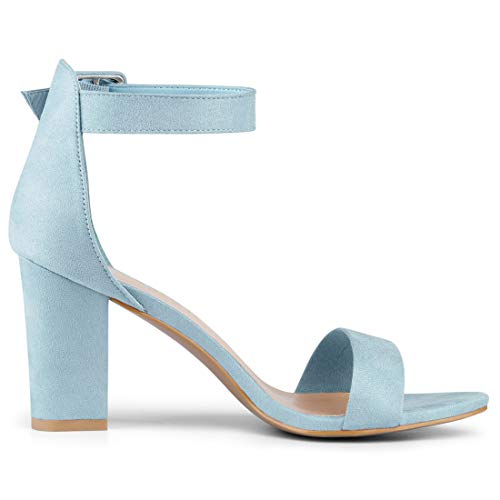 Allegra K Women's High Chunky Heel Buckle Ankle Strap Sandals 8.5 Sky Blue #TOP7