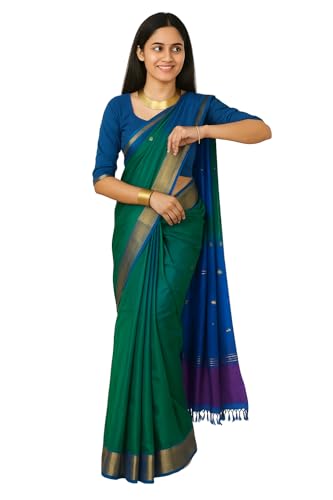 KNETLI Women's Kanjivaram Banarasi Soft Silk Saree Indian Traditional Zari Work with Unstitched Blouse for Wedding Festival