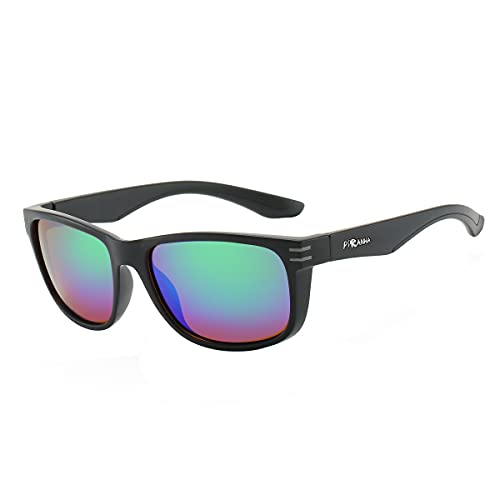 Piranha Logan Men's Polarized Black Sunglasses with Square Frame and Green Mirror Lens