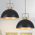 Matte Black Farmhouse Pendant Light 2 Pack Adjustable Height Vintage Hanging Industrial Ceiling Lights Fixture for Kitchen Island Hallway Dining Room Dome Chandelier Modern Pendant Lighting 12''