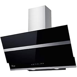 Campana Extractora Inclinada 90 Campana Extractora 90 cm | Campana de Pared Inclinada | acero inoxidable | vidrio negro | apagado automático | Funcionamiento táctil | HERMES906S