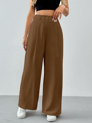 Image of Solid High Waist Straight Korean Loose Pleated Wide Leg Trouser for Women's & Girl's