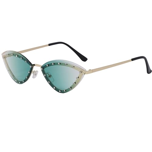 Triangle Cat Eye Sunglasses Women, Rimless Crystal Cat Eye Sun Glasses Female Unique Elegant Rhinestone Shades