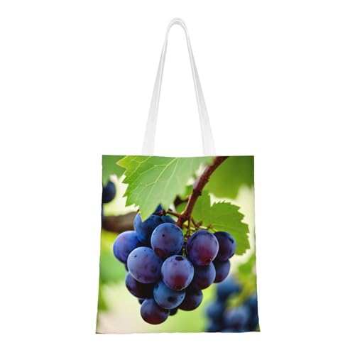 Grape Print Polyester Canvas Tote Bag, Worthy Shopping Bag, Ideal For Present And Daily Errands